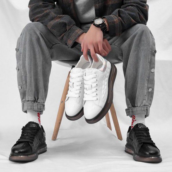 Tiktok Live Broadcast Men's Shoes Spring New McQueen Casual Leather Crocodile Outdoor Sneakers Men's Korean Small White Shoes 