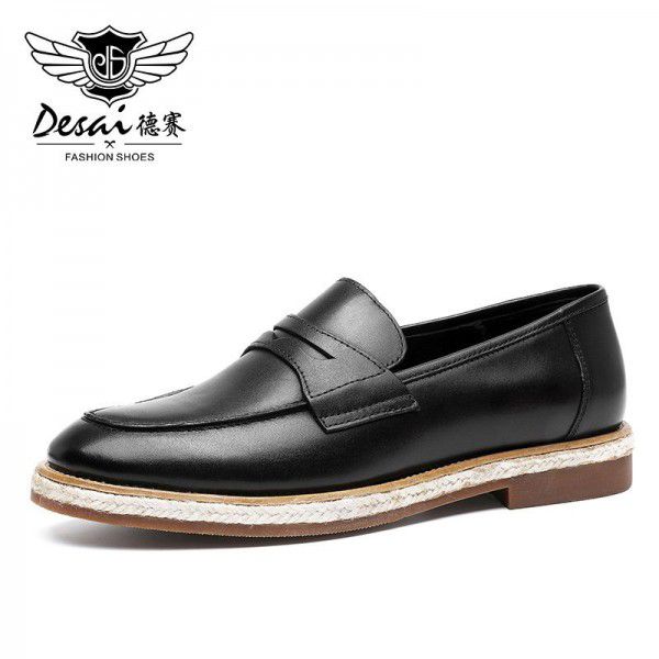 Spring and summer new leather soft sole cowhide versatile commuting Slip-on shoe fashionable women's shoes single shoes leather shoes 