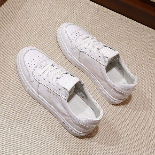 Top layer cowhide small white shoes for women, ver...