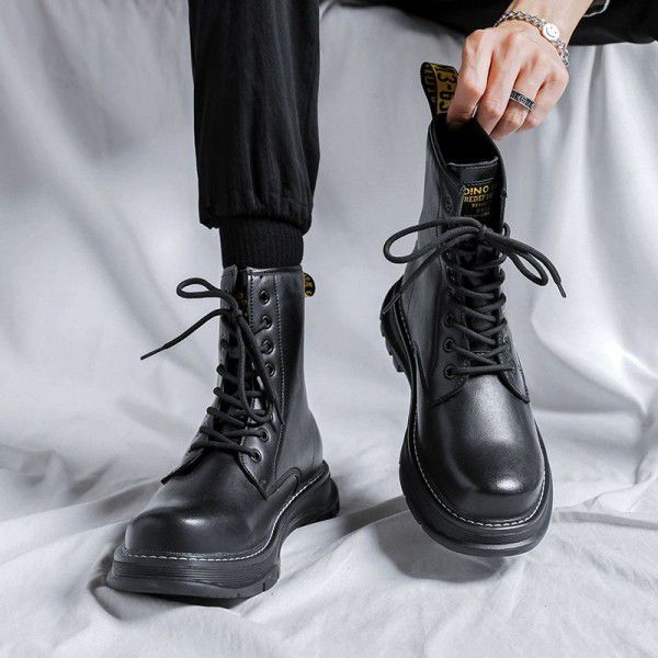 Martin Boots Men's Autumn High Top British Motorcycle Leather Boots Mid Top Retro Men's Work Boots 