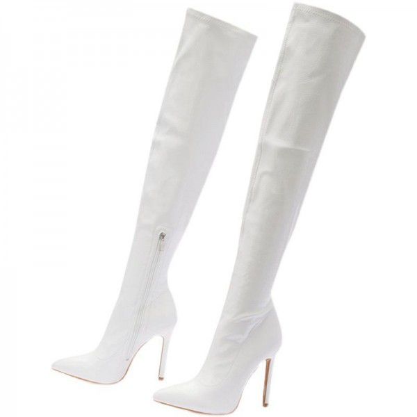 Women's high heels, metal heels, leather women's knee boots 