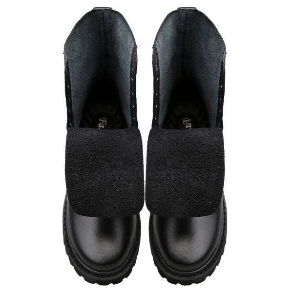 Cowhide men's boots, oversized men's Martin boots, plush high top boots 
