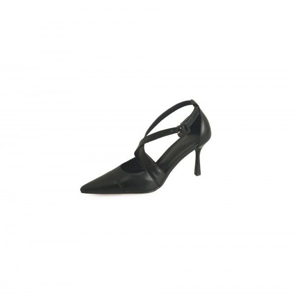 Slim high heels, summer pointed, crossed with cowhide foreskin, hollow sandals for women in large size 