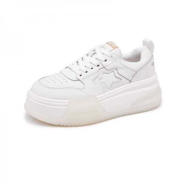 Spring and New Autumn Genuine Leather Thick Sole Shoes for Women's Casual Shoes Star Board Shoes for Women's Versatile Sports Shoes 