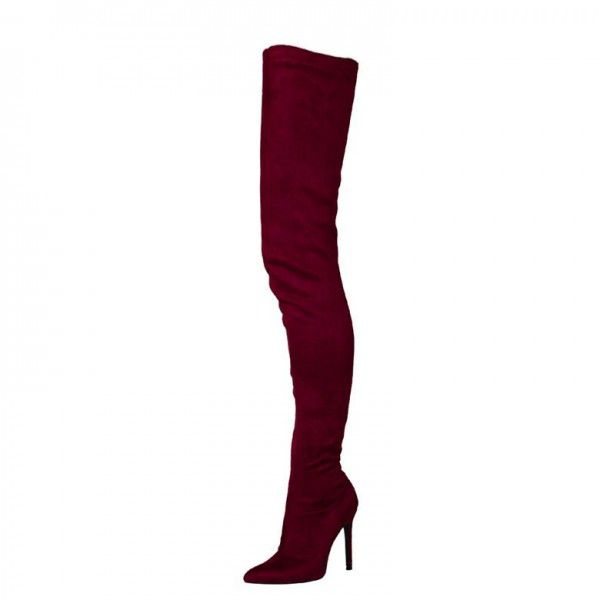 Lengthened slim leg boots, elastic suede pointed toe, sexy knee length boots for women 