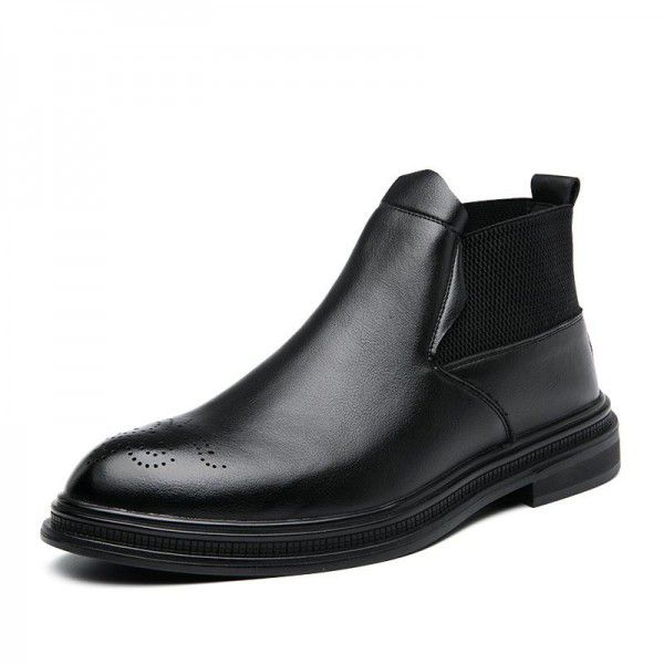 Leather boots men's shoes Spring and autumn new mid top leather shoes Chelsea boot foot covering men's short boots leather men's boots 