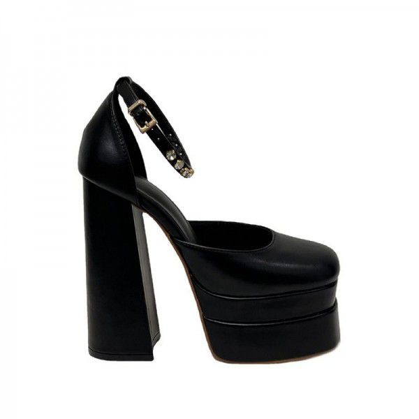 New thick high heels, candy colored single shoes, fashionable rhinestone waterproof platform, square head, thick sole for women 