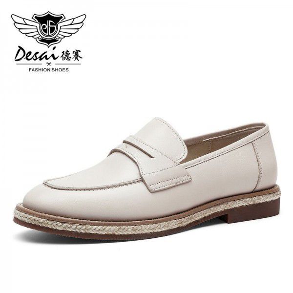 Spring and summer new leather soft sole cowhide versatile commuting Slip-on shoe fashionable women's shoes single shoes leather shoes 