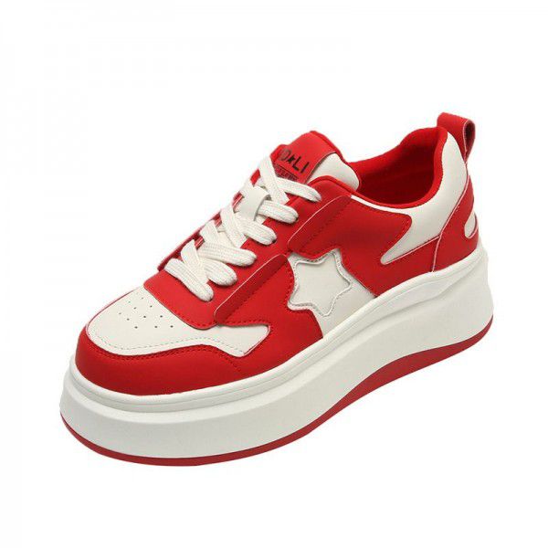 Thick sole small white shoes, spring new color matching lace up breathable and versatile sports casual shoes 