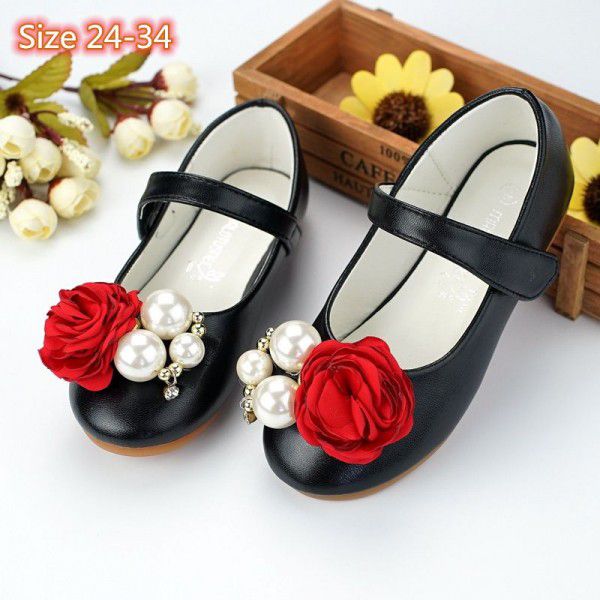 Girls' Princess Shoes Children's Leather Shoes Flower Dress Baby Shoes 