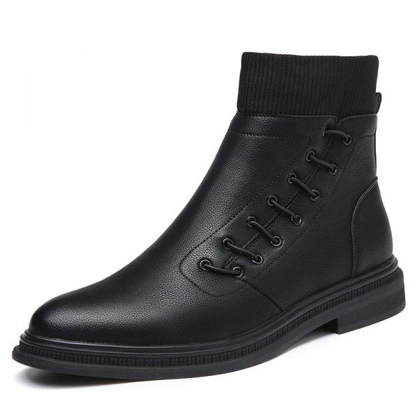 Chelsea boot British fashion men's shoes plush warmth men's Martin boots leather pointed boots men 