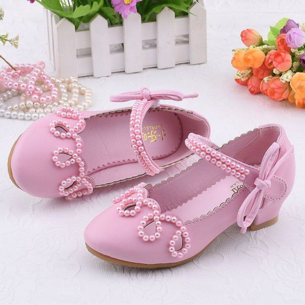 Girls' leather shoes, high heels, princess shoes, new Korean version, children's crystal shoes, children's single shoes, white dance shoes 