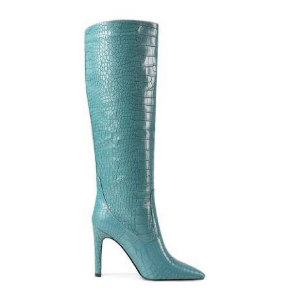 New Pointed Thin Heel Super High Heel Crocodile Sleeve Large Knee High Sleeve Boots Large 