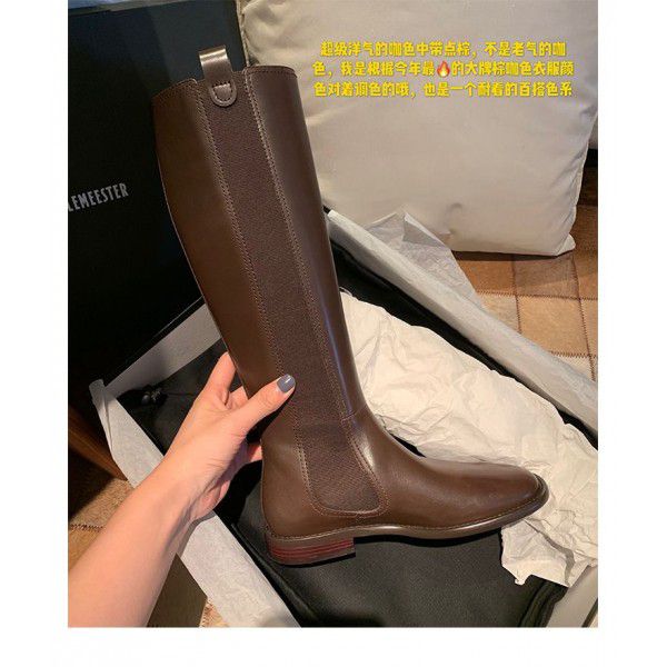 Xiaoxiangfeng black boots, flat bottomed high boots, no less than knee high boots, handsome large size women's boots, thick legs, long boots, knight boots 