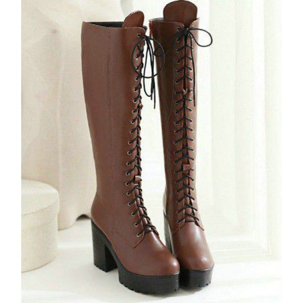 High heeled shoes, thick heeled women's boots, thick soles, high boots, lace up large shoes 