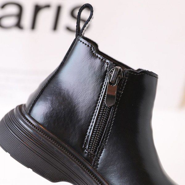 Autumn New Children's Shoes Girls' English Style Genuine Leather Martin Boots Children's Black Low Barrel Short Boots Boys' Leather Boots 