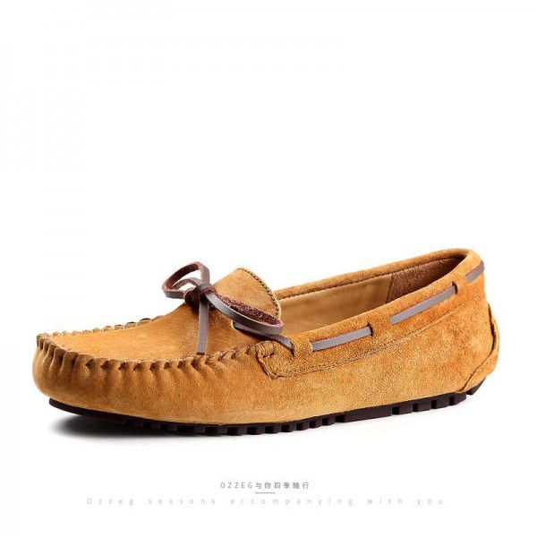 Spring and Summer New Women's Flat Bottom Bow Top Layer Casual Single Shoe Women's Baotou 