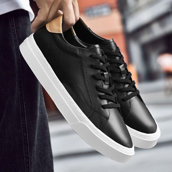Spring New Board Shoes Men's Fashion Breathable Student Small White Toe Layer Cowhide Men's Small Leather Shoes 