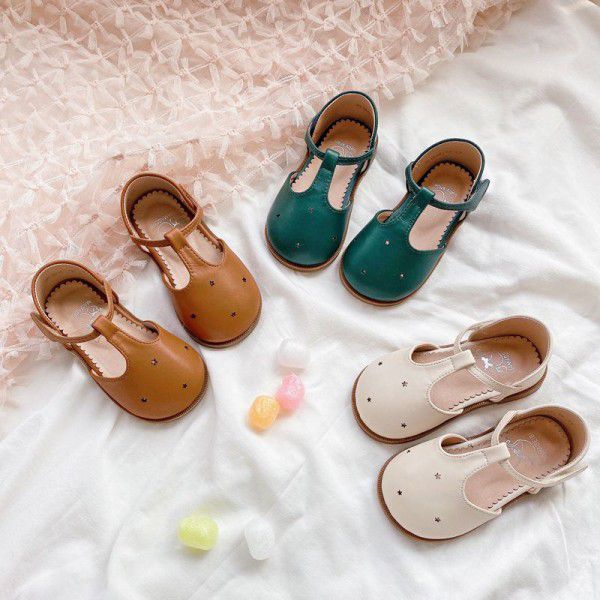 Girls' leather shoes, spring and summer new Korean children's shoes, hollowed out children's princess shoes, soft soled Velcro baby shoes 