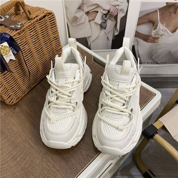 Spring New Thick Sole Dad Shoes Women's Ins Fashion Genuine Leather Versatile Sports and Casual Shoes Matsuke Lace up Women's Shoes 
