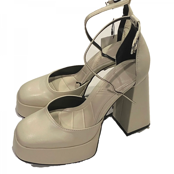 Spring New Style One Line with Sexy Waterproof Platform Super High Heel Hollow Thick Heel Mary Jane Shoes 