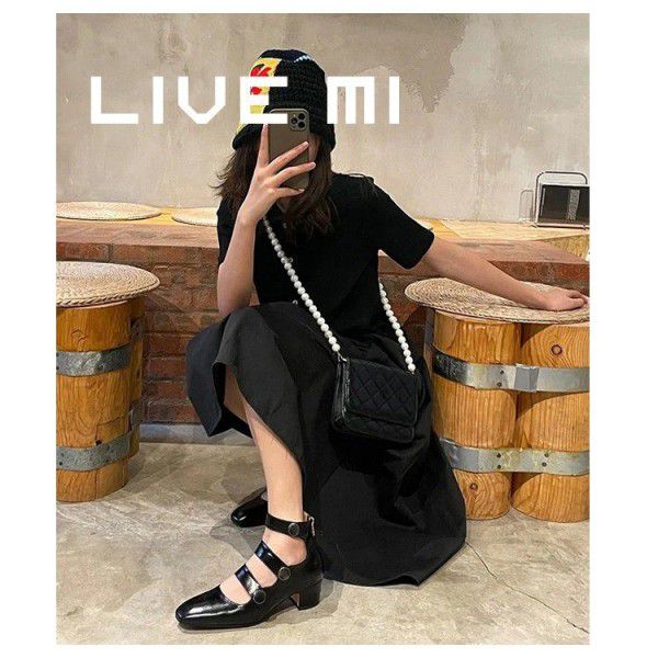 French Vintage Mary Jane Shoes Female Spring and Summer Square Head Shallow Mouth High Top Single Shoe Buckle Strap Thick Heel Small Leather Shoes Female 