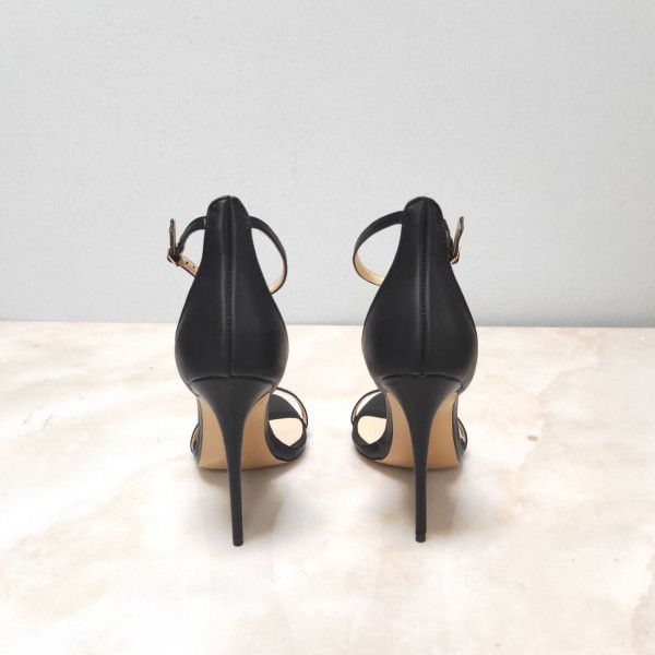 Sandals, European and American fish beak buckle, thin heels, black women's shoes, large size, high heels 