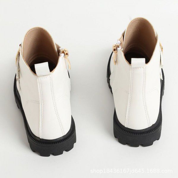 Girls' White Boots Spring and Autumn Children's Short Boots Little Girls' Martin Boots Low Barrel Short English Style Thick Sole Single Shoe 