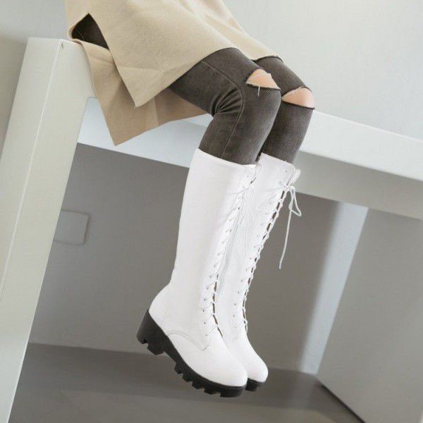 Lace up thick sole red oversized boots 