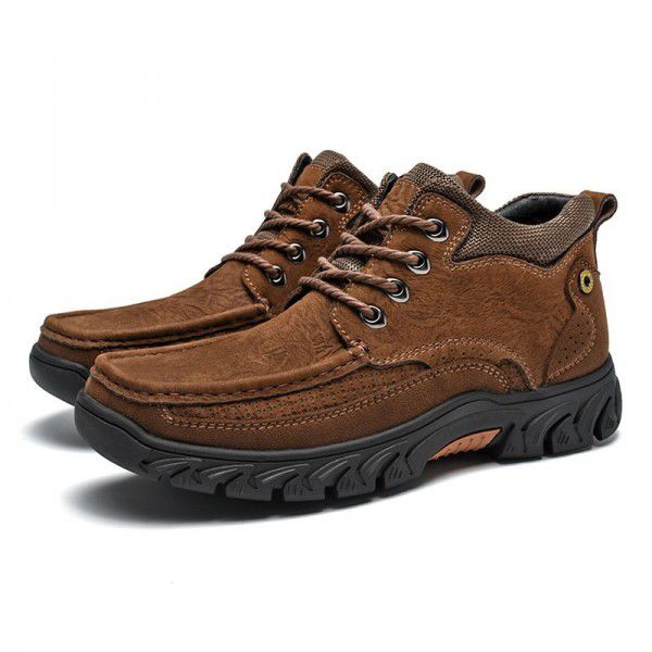 New men's leather boots, leather casual men's shoes, short boots, outdoor work boots, plush snow boots, cowhide top layer 