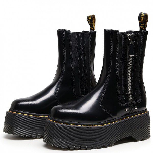 Chelsea boot Women's thick soled Martin boots Women's English leather short boots sponge soled leather shoes 