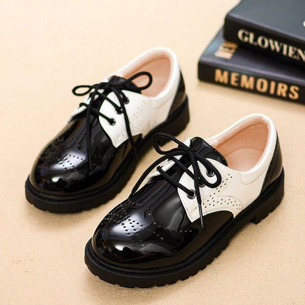 Children's leather shoes, boys' middle and high school children's primary school children's small leather shoes, Korean version, soft soled flower children's black performance shoes 