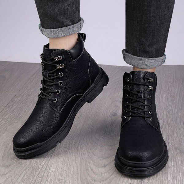 Autumn and Winter High Top Lace up Leather Splice Casual Boots for Men's Retro Fashion Thick Bottom Work Wear Shoes and Boots Trend for Men 