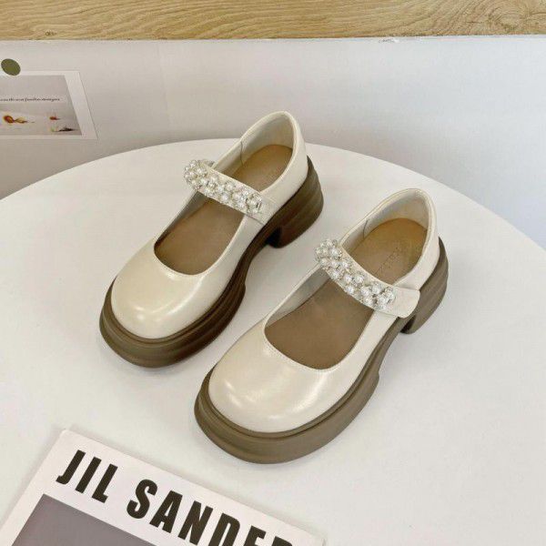 Mary Jane Women's Shoes New Summer Single Shoes Women's Matsutake Thick Sole Lightweight Small Leather Shoes 