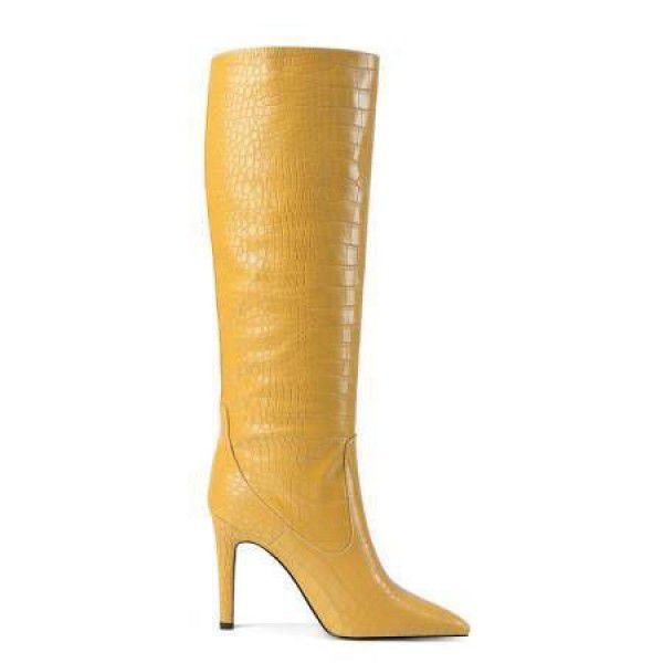 New Pointed Thin Heel Super High Heel Crocodile Sleeve Large Knee High Sleeve Boots Large 