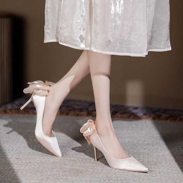 Spring New Pointed High Heels Slim Heel Shallow Bo...