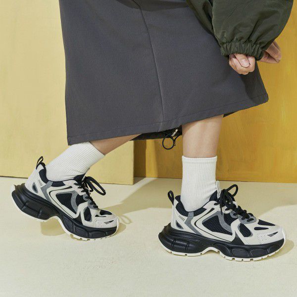 New Fashion Casual Sports Shoes Women's Lightweight Versatile Thick Sole Genuine Leather Dad Shoes Breathable Single Shoes 