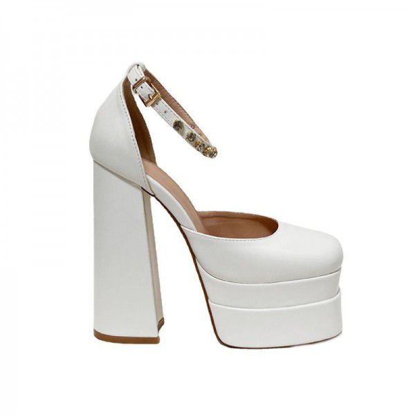 New thick high heels, candy colored single shoes, fashionable rhinestone waterproof platform, square head, thick sole for women 