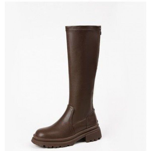 Plush autumn and winter new women's boots with thick heels, thick soles, and high sleeves, chivalrous boots that are below the knee and appear slim in English style, women's boots 