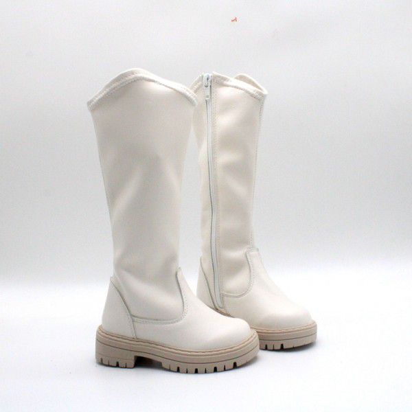 Autumn and Winter New Fashion Super Fiber Side Zipper Soft High Sleeve Girls' Boots Small and Medium Girls 