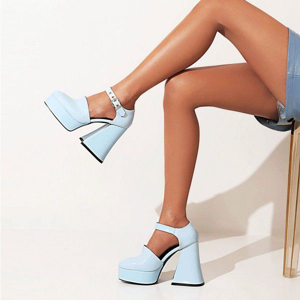 High Heel Women's Thick Heels New Vintage Thick Sole Mary Jane Shoes Waterproof Platform Shallow Mouth Single Shoes 