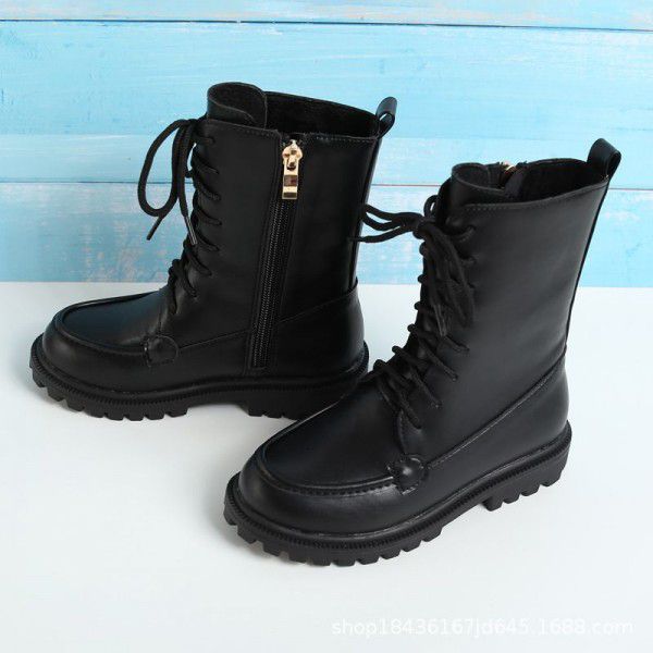 Girls' mid length boots, Huidong plush autumn and winter princess shoes, children's Martin boots, little girls' boots 