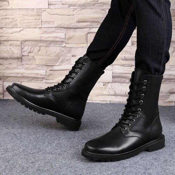 Cowhide men's boots, oversized men's Martin boots, plush high top boots 