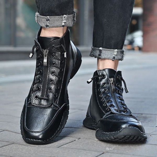 Autumn and Winter New Men's High Top Martin Boots Fashion Zipper Men's Boots Outdoor Casual Large Size Work Boots Men's 
