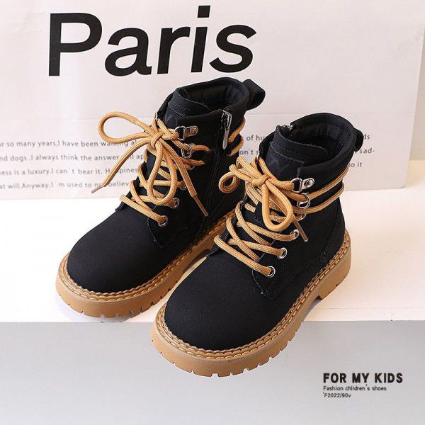 Autumn New Children's Boots Girls' English Style Black Martin Boots Boys' Genuine Leather Mid Sleeve Short Boots Fashion Single Boot 
