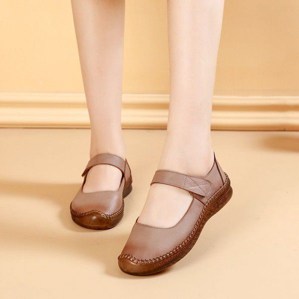 Spring and Autumn Soft Sole Four Seasons Single Shoes for Women's Comfort Shallow Mouth Flat Sole Leather Shoes 