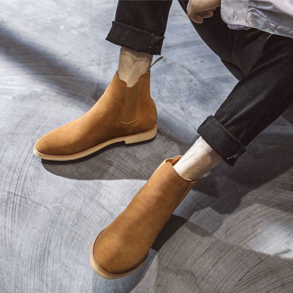 Pointed Chelsea boot Men's Martin Boots English Genuine Leather Boots Cross Border Extra Large 