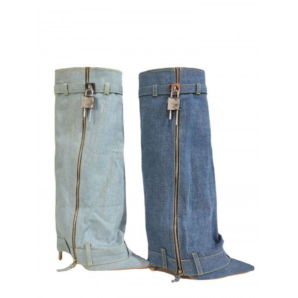 New pointy Cowboy boot skirt shark high heels women's boots large size long tube belt buckle thin heels women's shoes 
