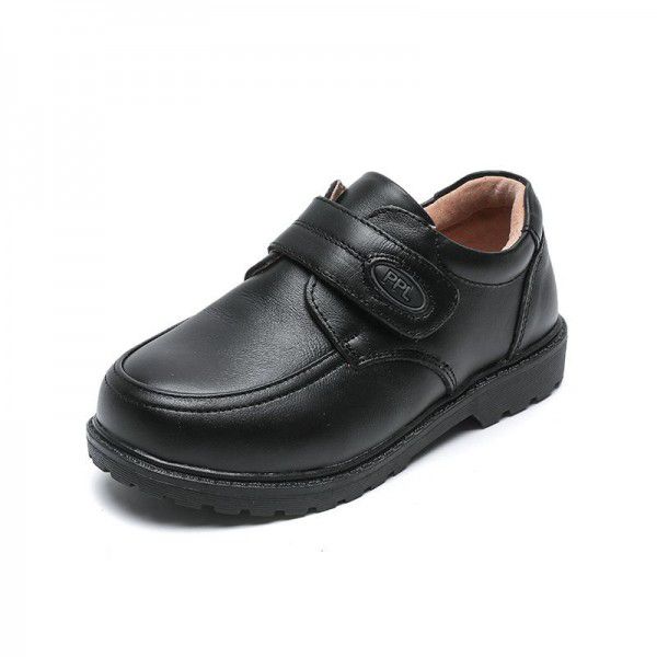 Boys' leather shoes with genuine leather and soft soles, little boys' black spring British style student performance children's shoes 