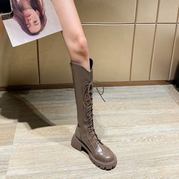 New Long Knee Length Knight Boot Children's Round Head Thick Bottom Lace Up 